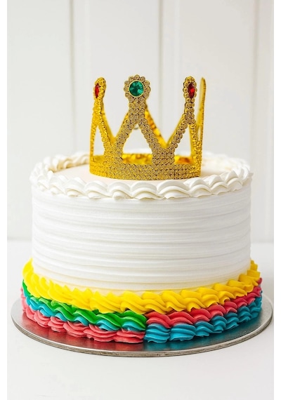 Altın Işıltılı Pasta Tacı Pasta Üstü Taç Plastik Malzeme 8x8 Cm Diğer