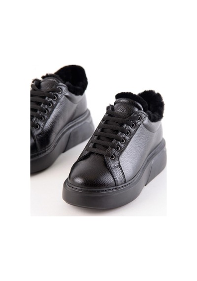 Kate Siyah Hakiki Deri Içi Kürklü Kadın Sneaker-Siyah