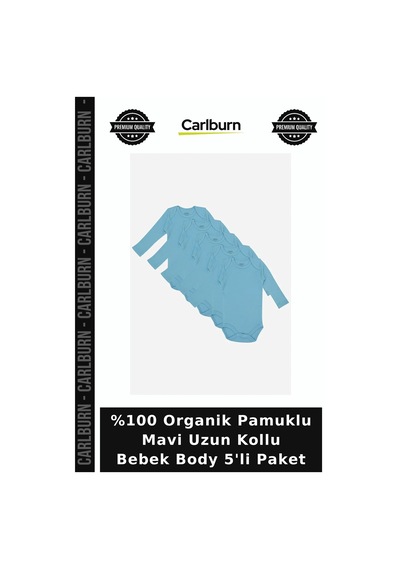Carlburn %100 Organik Pamuklu Mavi Uzun Kollu Bebek Body 5'li Paket Günlük Kıyafet Çocuk Giyim Yenidoğan