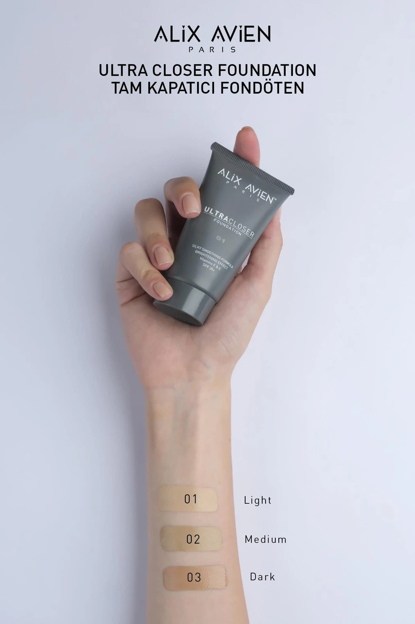 Alix Avien Ultra Kapatıcı Nemlendirici SPF35+ Faktör Ve E & C Vitaminli Fondöten Ultracloser Foundation 01
