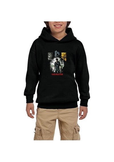 Zepplin Giyim Uncharted 4 Character Siyah Çocuk Kapşonlu Sweatshirt Siyah