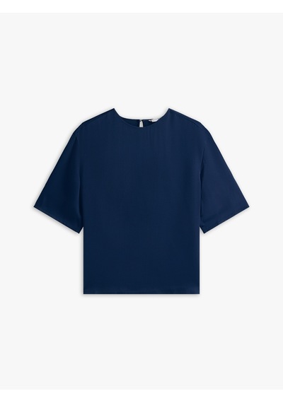 Sateen C-neck Relaxed T-shırt Kadın Mavi Bluz - Ww0ww45900