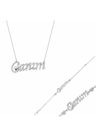 Gümüş Canım Yazılı Kalp Bayan Set