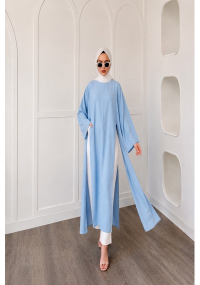 Unika Boutique Kadın Uzun Yırtmaçlı Abaya Tunik mavi