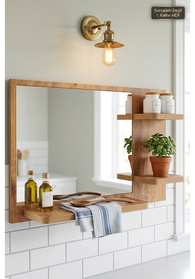 Antik Ahşap Dekoratif Ayna Raflı Askılıklı Ayna Banyo Lavabo Wc Aynası Oda Dresuar Koridor Konsol Mutfak Makyaj Aynası Ynr-01x Atlantik Çam
