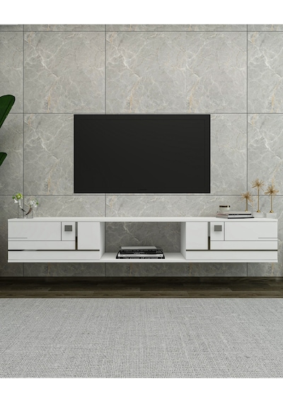 Aredamct Duvara Montaj Tv Sehpası Beyaz-gümüş Beyaz-gümüş