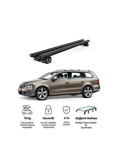Pençe Volkswagen Passat B7 Sw 2010-2015 Uyumlu Siyah Ara Atkı Port Bagaj Tavan Barı