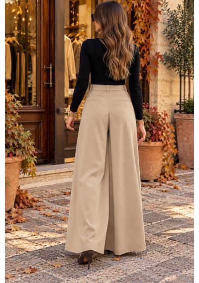 Fast Perry Camel Milano Palazzo Yüksek Dökümlü Pantolon