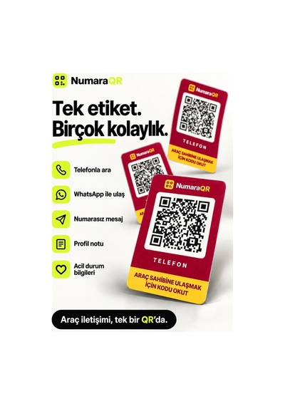Qr Kodlu Numaratör Araç Ve Motosiklet İçin Qr Etiket Park Numaratörü 8,5x5,5 Cm Kırmızı Numaraqr