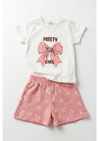 Joy Kids Kız Bebek Kurdele Baskılı Günlük Takım 6-24ay Beyaz-pembe
