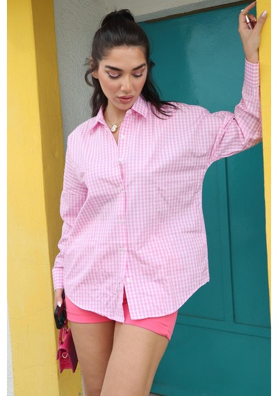 Madmext Pembe Pötikareli Uzun Kollu Kadın Gömlek Mg2386 Pembe