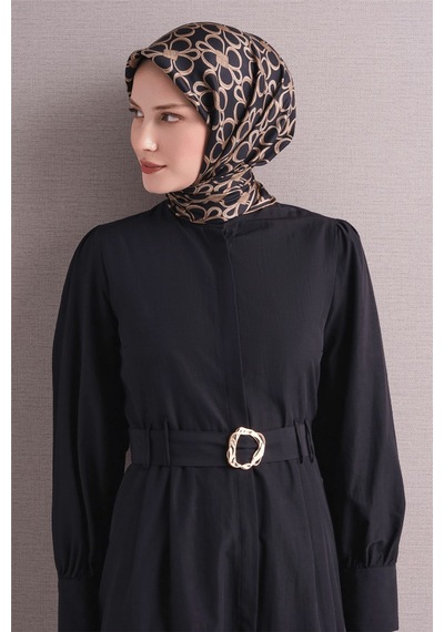 Armine İpek Eşarp 2027 Kış - 9638-06 Siyah Sarı Twill