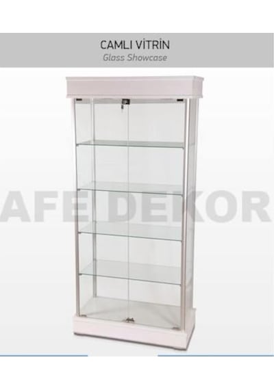 40x80xH175, Camlı Vitrin, Koleksiyon-Teşhir Vitrini, Acmv80Byz Beyaz