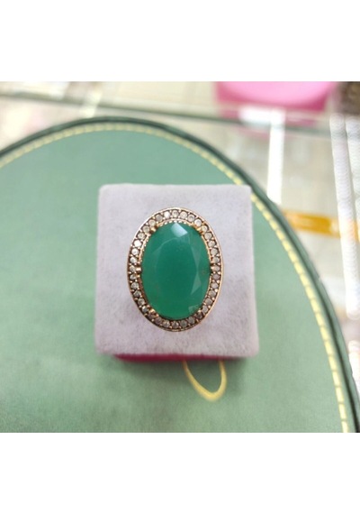 Oriental Kuyumculuk Jewellery Zümrüt Taşlı Oval Otantik Gümüş Yüzük Yeşil