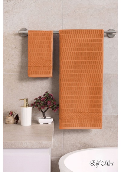 Banyo Havlu Seti %100 Pamuk 2 Parça 50 90 + 90 150 Cm Soft Comfort Turuncu