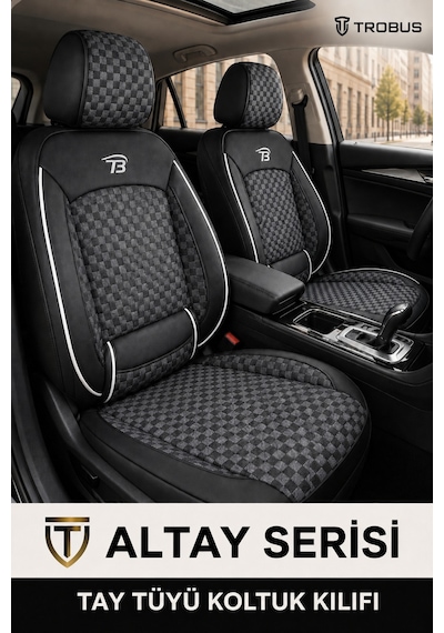 Mercedes E 2013 Ve Sonrası Uyumlu Altay Bel Destekli Tay Tüyü Siyah Beyaz Koltuk Kılıfı Siyah Beyaz