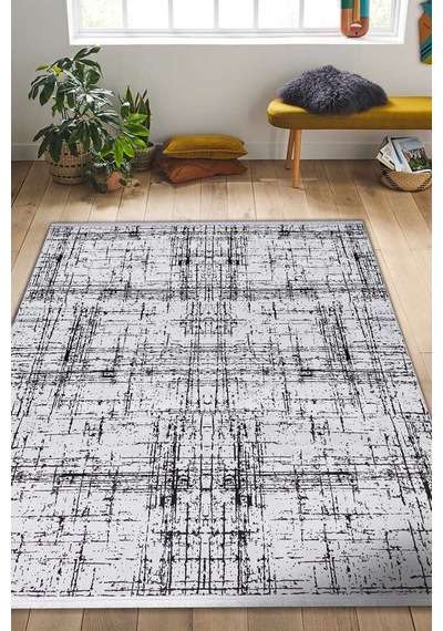 Parlak Saten Dokulu Poem Bambu Tuşe Modern Trend Halı Pm07 Siyah