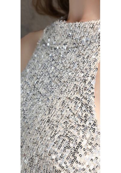 Hanife Glam Couture Hanife Glam Boncuk Detaylı Pulpayet Abiye Elbise Gümüş