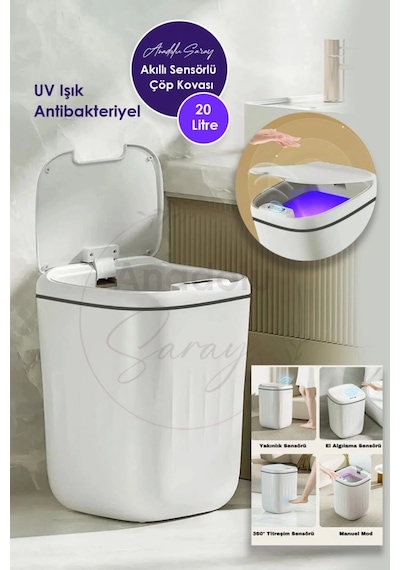 20l Uv Işık Antibakteriyel Akıllı Koku Geçirmez Teknolojik Sensörlü Çöp Kovası Ofis Banyo Mutfak Çok Renkli