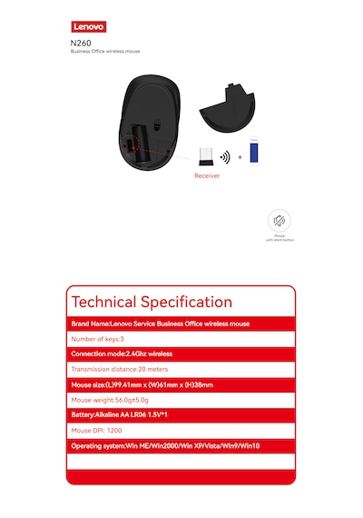 N260 Sessiz Kablosuz Mouse Siyah Usb Alıcılı Pil Dahil 870042253