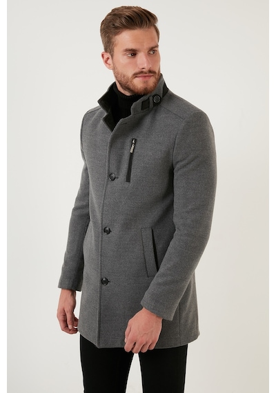 Buratti Slim Fit Düğmeli Dik Yaka Kaşe Erkek Kaban 5840099 Açık Gri