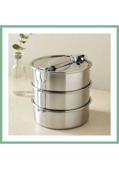Bşkvirgo 3 Katlı Çelik Sefer Tası 16 Cm - Yemek Taşıma Kabı Bsk2026