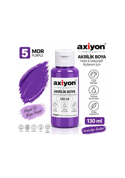 Axiyon Art Akrilik Boya 130 Ml Mor 2'li Paket Su Bazlı Hobi Ve Dekoratif Boya