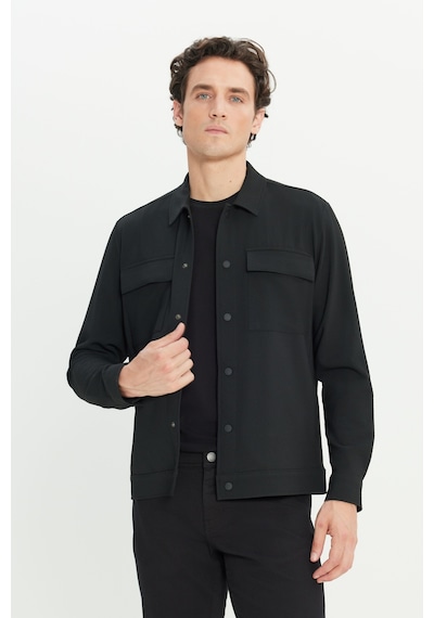 AC&Co / Altınyıldız Classics Erkek Sıyah Comfort Fit Rahat Kesim Gömlek Yaka Ceket Gömlek Siyah