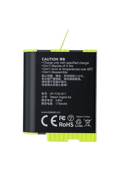 Gopro Şarj Edilebilir Yedek Batarya Fast Charging 1750mah Hero12 , Hero11 ,hero10,hero9 Black
