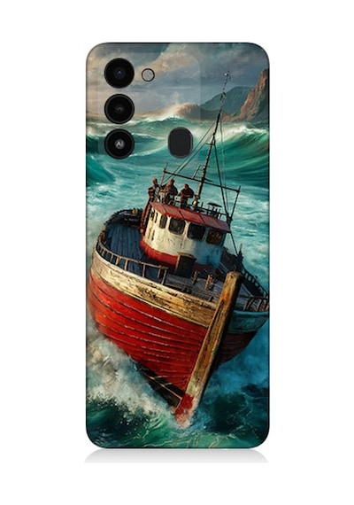 Tecno Spark 8c Uyumlu Fırtınada Kırmızı Gemi Desenli Silikon Kılıf Çok Renkli