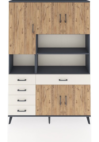 Arges Dolap 9 Raflı 5 Çekmeceli 5 Kapaklı 132x30x195 Antrasit... Antrasit