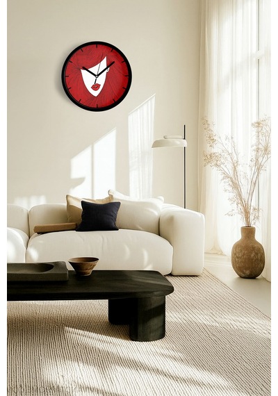 Kırmızı Saç Modern Duvar Saati - 30cm - Önü Camlı Siyah Kasa - Sessiz Mekanizma-jh0283 Siyah