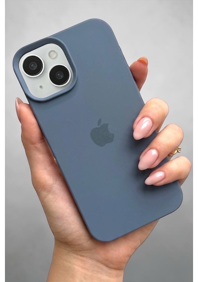 Iphone 15 Uyumlu Kılıf Logolu Lansman Soft Yumuşak Içi Kadife Silikon Kapak Füme