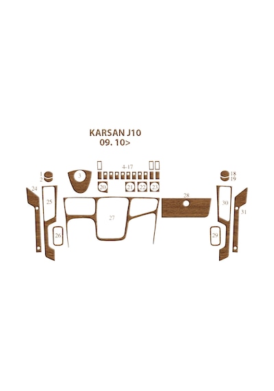 Peugeot Karsan J10 Torpido Kaplama 2010 31 Parça Açık Meşe