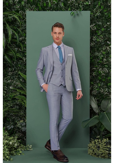 Efor Tk 872 Slim Fit Gri-mavi Klasik Takım Elbise Gri - Mavi