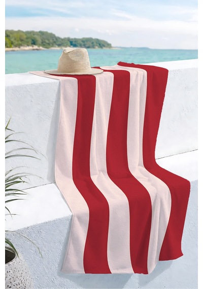 Çizgili Kırmızı Beyaz Plaj Havlusu - Modern Marine Resort Stil Hızlı Kuruyan Mikrofiber Havlu Sisli Yasemin