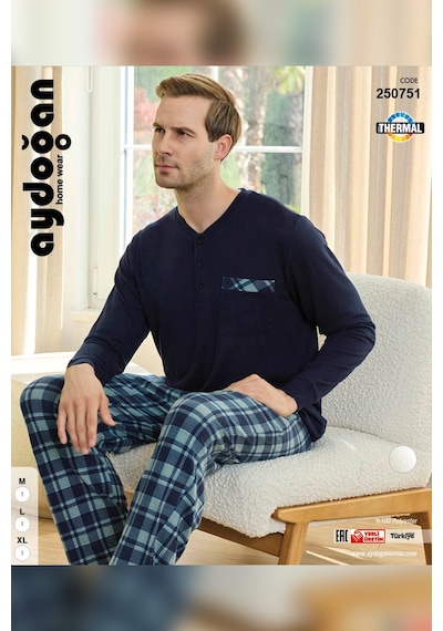Aydoğan Erkek Aras Kışlık Termal Rahat Lacivert Pijama Takımı 0751