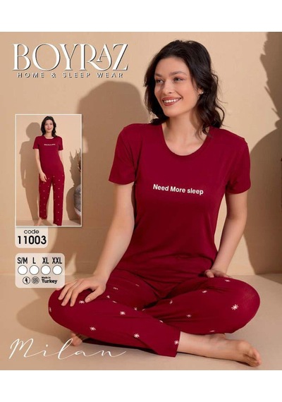 Boyraz Slim Fit Dar Kesim Kadın Milan Bisiklet Yaka Kısa Kol Pijama Takımı 11003b - 1 Adet Bordo Boyraz Slim Fit Dar Kesim Kadın Milan Bisiklet Yaka Kısa Kol Pijama Takımı 11003b - 1 Adet Bordo