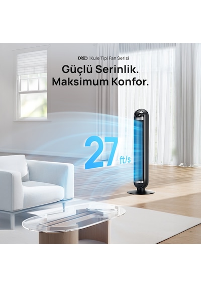 DREO Nomad TFT413S Kule Tipi Vantilatör, WiFi Kontrollü, Alexa Uyumlu, 25dB Sessiz Fan, 8 Hız Kademesi, 90° Salınım, Kumandalı Siyah