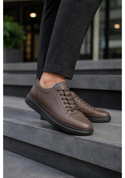 Mevese Emirp Cilt Bağcıklı Erkek Sneaker Günlük Ayakkabı - Kahverengi