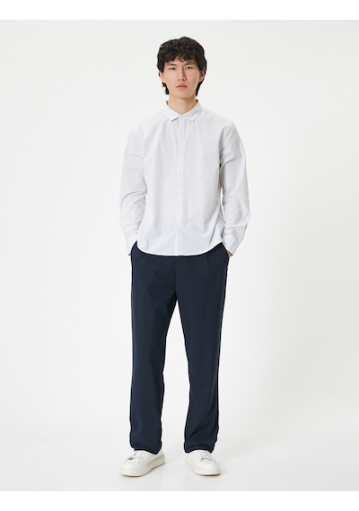 Koton Slim Fit Gömlek Yarım İtalyan Yaka Düğmeli Pamuklu Mavi Desenli 4sam60082hw Mavi Desenli
