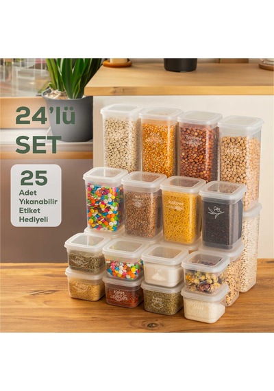 Porsima 433-4 Kare Etiketli Gıda Erzak Baharat Saklama Kabı 24 Lü