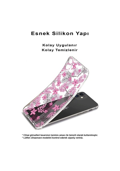 Redmi A2 Plus Slim Fit Kapak Floral Pembe Tasarımlı Şeffaf Silikon