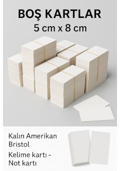 5x8 Cm Boş Kartvizit, Not Kartı, Kelime Kartı, 300 Gr Amerikan Bristol, 100 Adet