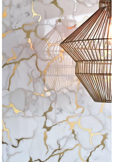 30x60cm Elit Gold Mermer Desen Yapışkanlı Banyo,tezgah Arası Kaplama Duvar Paneli Kağıdı Tx-077 Altın