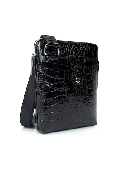 Kangaroo Kıngdom Hakiki Deri Kroko Siyah Unisex Postacı Çanta Kangaroo K. 4544-Cs Siyah