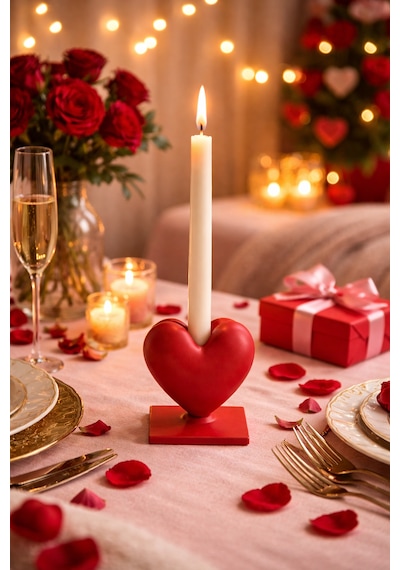Dekoratif Kalpli Şamdan Romantik Mumluk Kırmızı