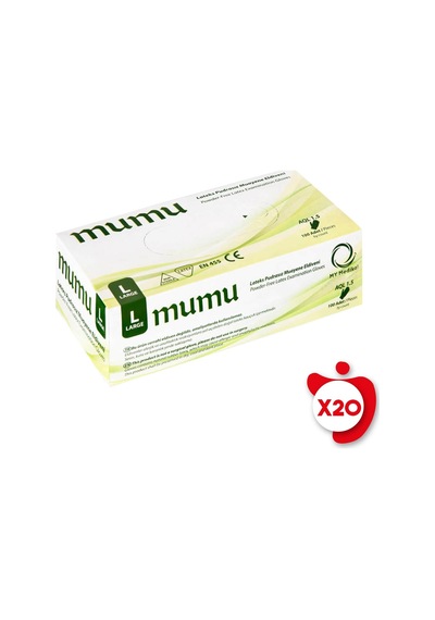 Mumu Pudrasız Lateks Muayene Eldiveni L Beden Beyaz 100'lü 20 Paket