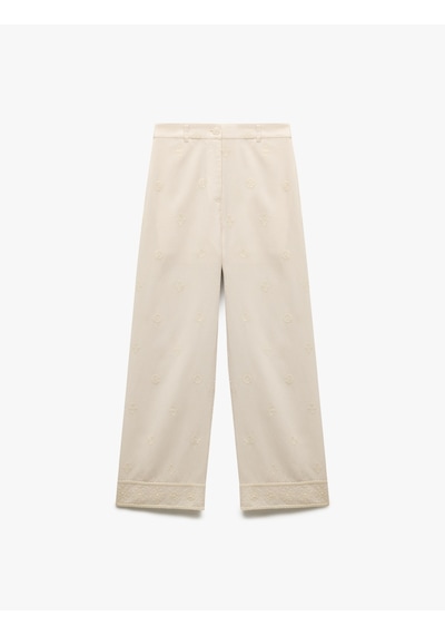 Koton Viskon-pamuk Karışımlı Nakışlı Yüksek Bel Düz Bol Paça Pantolon Ekru 5sak40156pw Ekru Koton Viskon-pamuk Karışımlı Nakışlı Yüksek Bel Düz Bol Paça Pantolon Ekru 5sak40156pw Ekru