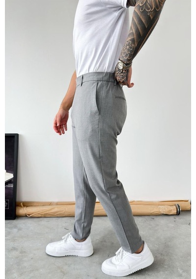 Açık Gri Basic Regular Fit Kumaş Pantolon